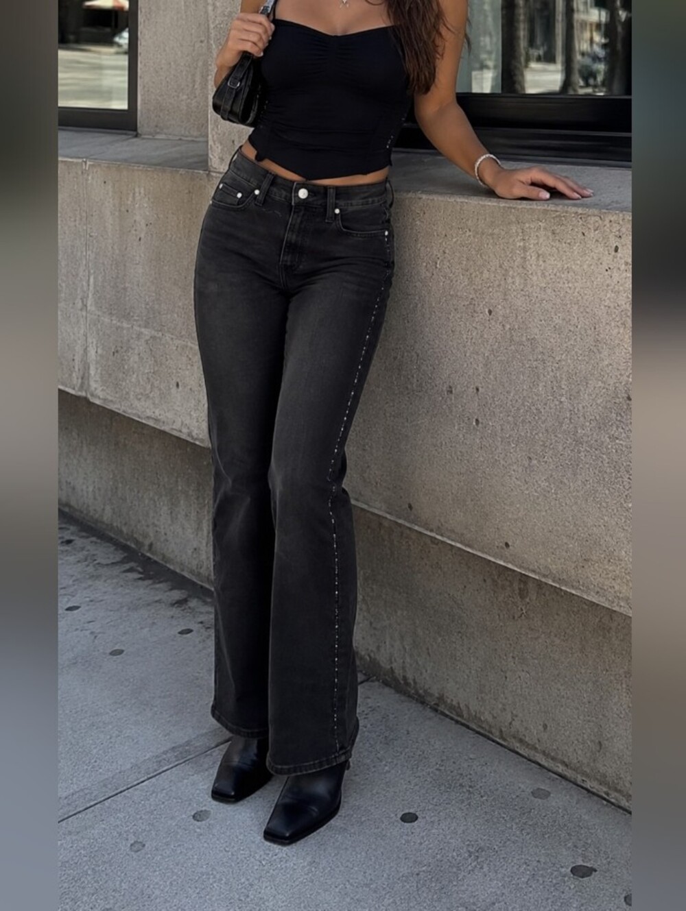 NWT Levi's 725 High Rise Bootcut Jeans Black Rhinestone Side Stripe Cotton Blend